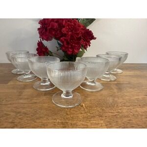 Vintage Saguenay Depression Glass Dessert Dishes Clear Ribbed Footed Bowl Set 7